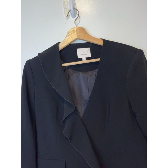 Cinq a Sept Lanier Ruffle Blazer Size 6 Black With Pockets Formal Luxury Jacket - Picture 4 of 11